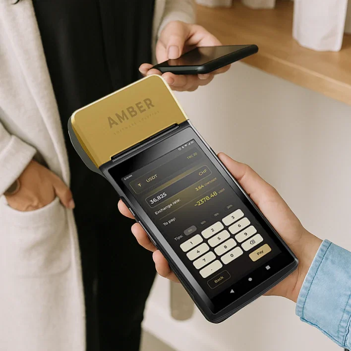 Amber crypto point-of-sale application running on a payment terminal