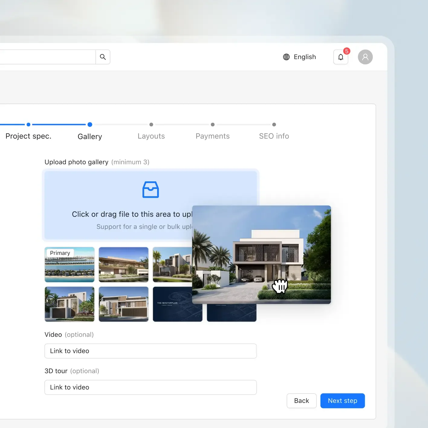 Homzly back-office workflow for project media and inventory