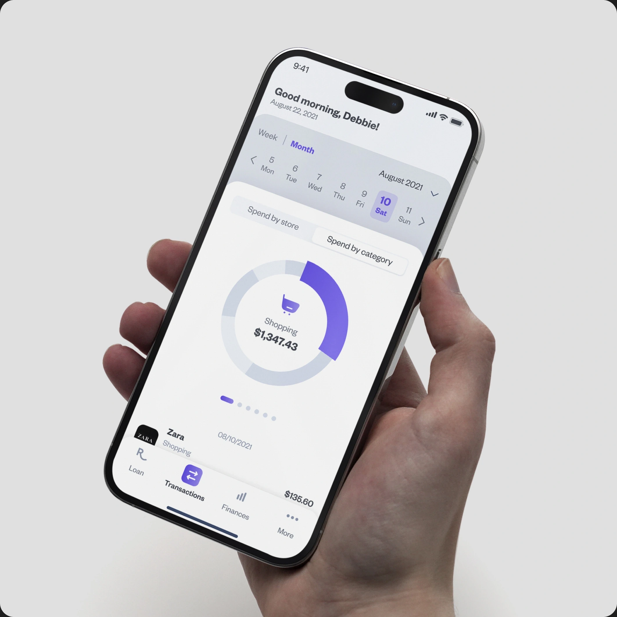 Reach bill overview and spending categories on a phone