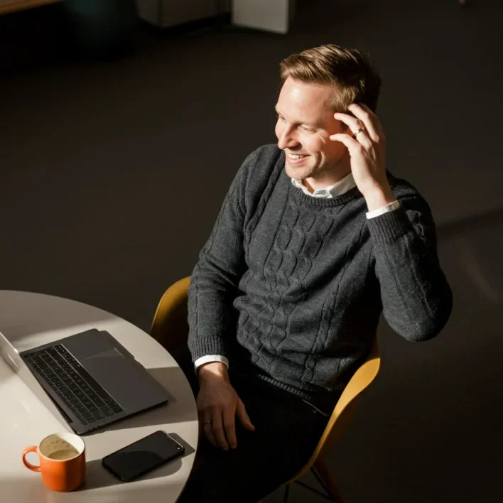 Amber product team member working with the platform