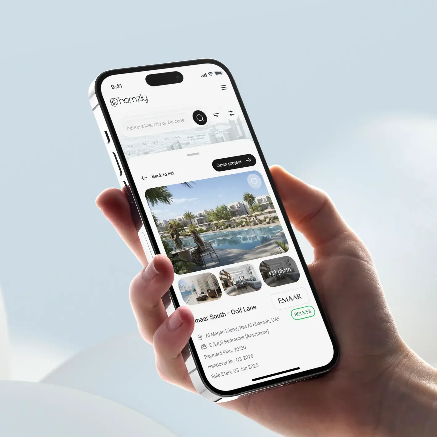 Homzly mobile project and investment detail experience