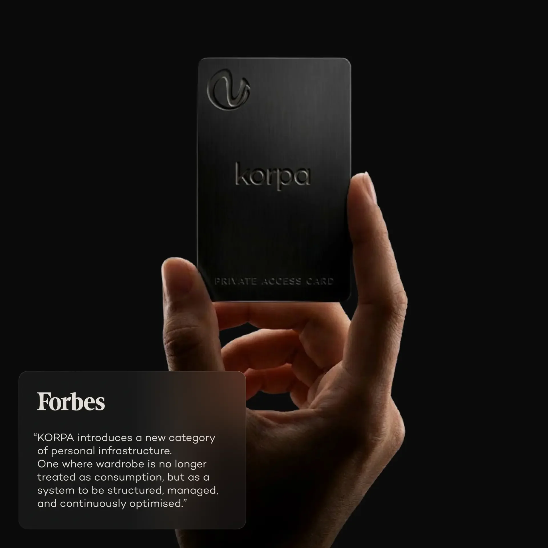 Korpa private access card introducing the wardrobe infrastructure concept