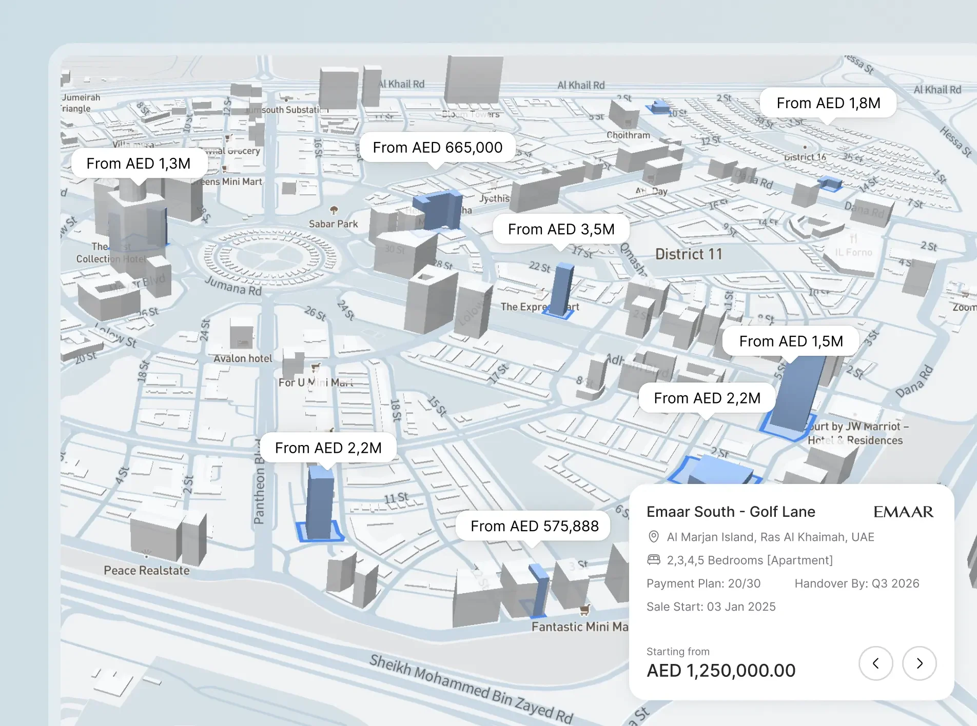 Homzly three-dimensional property map with live project data