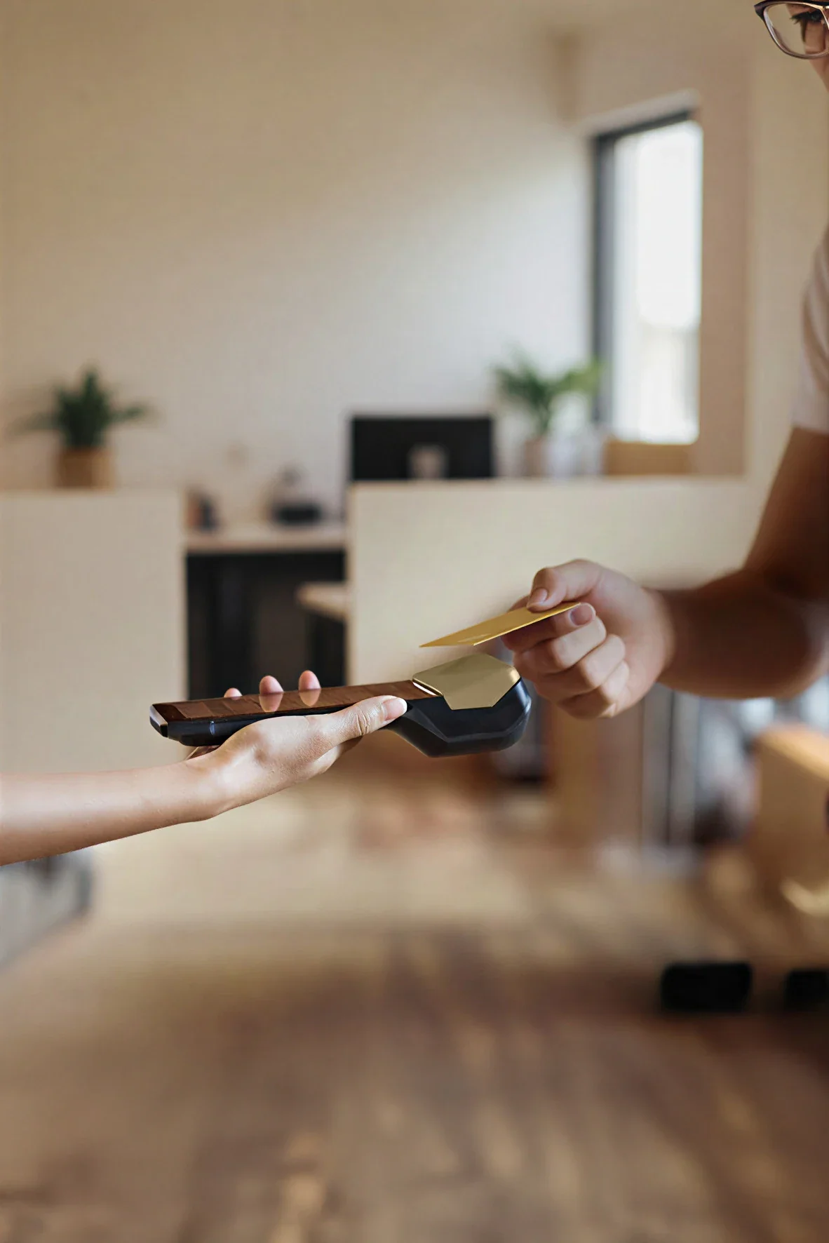 A clear contactless payment interaction at a point-of-sale terminal